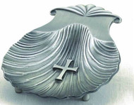 Baptismal shell is 5 1/4" diameter. Silver-ox/lacquer or Gold plate lacquer. 