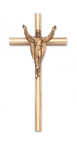 Brass Inlaid 10" Oak Cross with Risen Jesus Gold Corpus. Packaged in a deluxe gift box. Made in the USA

 