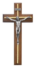 10" Walnut Cross with Hammered Brass Overlay.  Gold corpus. Packaged in a deluxe gift box