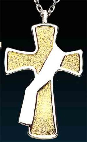 Two-Toned Deacon's Cross Pendant is Gold and nickel plated. The deacon cross measures 2 1/2" and comes on a 28" rhodium plated chain