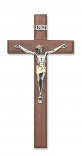 10" Walnut Cross with Two-Toned Corpus. Packaged in a deluxe gift box. Ideal wedding or house warming present