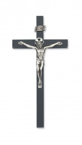 8" Black Beveled Cross with Silver Corpus. Packaged in a deluxe gift box