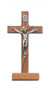 80-59 8" Walnut Stained ~ 8" Standing Crucifix with Silver Corpus and Gold Halo.