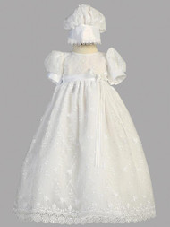 Emma ~ Embroidered tulle gown with bonnet. Made in USA