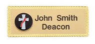 1" x 3"  Gold plated Deacon Badge. Personalized brass plate with up to two lines of personalization. Pin or magnetic back option