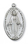 Men's 1 5/16"L Sterling Silver Miraculous Medal comes on a 24" Rhodium Plated Chain. Deluxe Gift Box is Included