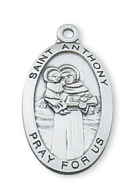 Sterling Silver Saint Anthony 1-2/16" Oval Medal. Sterling Silver Saint Anthony Medal comes on a 24" rhodium chain. A Deluxe Gift Box Included