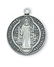 Sterling Silver 3/4" Saint Benedict Medal comes on an 18" Chain. Deluxe Gift Box Included