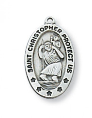 Sterling Silver Saint Christopher 3/4"  Medal. 18" Rhodium Plated Chain. Deluxe Gift Box Included.