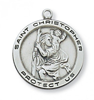 3/4" Sterling Silver Saint Christopher Round Medal.  St Christopher round medal comes on an 18" Chain. Deluxe Gift Box Included