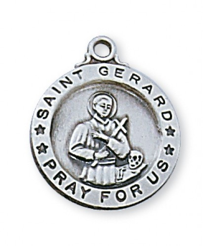 Sterling Silver Saint Gerard Medal. St. Gerard Medal is 3/4"D round and comes on an 18" rhodium chain. A deluxe gift box is included. Patron Saint of Expectant Mothers and Deliveries

