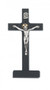 8" Standing Black Stained Crucifix with Silver Corpus and Gold Halo.  Packaged in a deluxe gift box. Ideal wedding or house warming present
