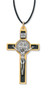 3" Gold with Black Enamel St. Benedict Crucifix Pendant. Includes a leather cord and is packaged in a deluxe gift box