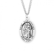 Sterling Silver St. Christopher Medal.  Sterling Silver St. Christopher Medal comes with s 24" genuine rhodium plated endless curb chain. Dimensions: 1.0" x 0.8" (25mm x 20mm).  Comes in a deluxe velour gift box. Made in the USA.