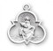 Saint Christopher Sterling Silver Trinity Symbol.  St. Christopher Medal  comes on an 18" genuine rhodium plated curb chain.  Dimensions: 0.8" x 0.7"(21mm x 18mm).  A deluxe velour gift box is inccluded. Made in the USA. 
