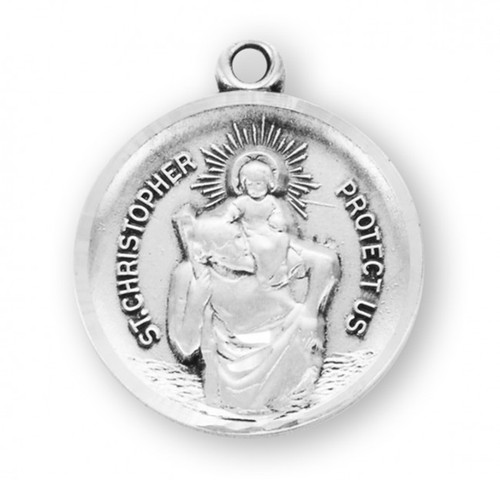  St. Christopher Medal comes in Sterling Silver or 16k Gold over Sterling Silver. Medal comes on an 18" Genuine rhodium plated curb chain. Dimensions: 0.8" x 0.7" (20mm x 17mm). Comes in a deluxe velour gift box. Made in the USA