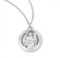 3/4" St. Christopher Round Medal in  Sterling Silver or 16k Gold over Sterling Silver. St Christopher Medal comes on  18" genuine rhodium or gold plated curb chain. Medal presents in a deluxe velour gift box. Dimensions: 0.8" x 0.7" (20mm x 17mm). Made in the USA