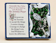 Venerable Matt Talbot ~ Pray for those suffering from Alcoholism. This 20" rosary features green glass beads with a touch of gold and has a crucifix with Venerable Matt Talbot medal attached. Serenity Prayer Card is included. A  great comfort gift for those suffering with alcoholism.

 