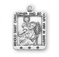 Sterling Silver Rectangular St. Christopher Medal.  Medal comes on a 24" Genuine rhodium plated endless curb chain. St Christopher Medal comes in a deluxe velour gift box. Dimensions: 1.0" x 0.7" (26mm x 19mm). Engraving option available. Made in the USA