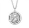 St. Michael Sterling Silver Round Medal. Dimensions: 0.9" x 0.8" (23mm x 21mm.) Medal is .925 solid sterling silver with a genuine 24" genuine rhodium-plated, endless curb chain. Weight of medal: 4.0 Grams.  Medal comes in a deluxe velour gift box and is made in the USA! Engraving Available