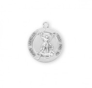 Sterling Silver (Dimensions:1.5" x 0.8")   St. Michael medal depicts the Archangel defeating the devil. St. Michael is the patron saint of Police, and Law Enforcement. The St. Michael medal comes with a 24" genuine rhodium-plated, endless curb chain. Medal comes in a deluxe velour gift box and is made in the USA.