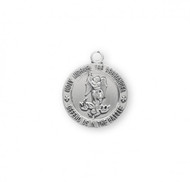 5/8" St. Michael Medal with an 18" Chain. Medal is all sterling silver with a genuine rhodium-plated, 18" stainless steel chain. Deluxe velour gift box is included. Made in the USA