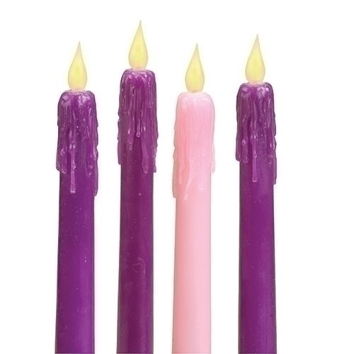 LED Advent candles designed with melted wax below a fake flame. 