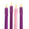 LED Advent candles designed with melted wax below a fake flame. 