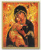 Italian art plaque of Our Lady of Vladimir. Our Lady of Vladimir measures 8" x 10". the plaque is laminated and has gold trim on a thick board. Gift Boxed