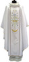 Chasuble in PRIMAVERA fabric (100% polyester). Chasuble with embroidery on front and Marian symbol on back. Includes inner stole. These items are imported from Europe. Please supply your Institution’s Federal ID # as to avoid an import tax.  Please allow 3-4 weeks for delivery if item is not in stock.