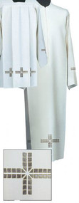 Surplice in "Misto Cotone Style" fabric (40% cotton, 60% polyester) with embroidered crosses on front and back
Available with zipper in front or on shoulder
 Available Sizes:
X-Small: 55" length
Small: 57" length
Medium: 59" length
Large: 61" length
X-Large: 63" length
 These items are imported from Europe. Please supply your Institution’s Federal ID # as to avoid an import tax.
 Please allow 3-4 weeks for delivery if item is not in stock