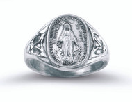 Solid .925 Sterling Silver Miraculous Medal Ring. Deluxe Velour Gift Box. Sizes 5-11. Limited Lifetime Guarantee from defects in material and workmanship.