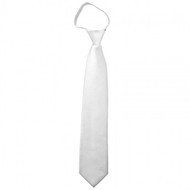 14" Long Boys Dacron Ties. Pre-Tied with Zipper Adjustable Neck Strap. Available in White, Navy, & Black. Our kids size white zipper ties are very popular for weddings and with schools, choirs, sports teams, embroiderers and individuals looking for a quality zipper tie at a discounted price. 
