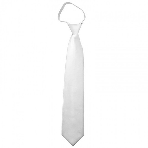 14" Long Boys Dacron Ties. Pre-Tied with Zipper Adjustable Neck Strap. Available in White, Navy, & Black. Our kids size white zipper ties are very popular for weddings and with schools, choirs, sports teams, embroiderers and individuals looking for a quality zipper tie at a discounted price. 
