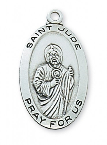 Sterling Silver Saint Jude Medal ~  1 -1/16" Sterling Silver Saint Jude Medal. St Jude Medal comes on an 18" Rhodium  Curb Chain.  A Deluxe Gift Box is Included