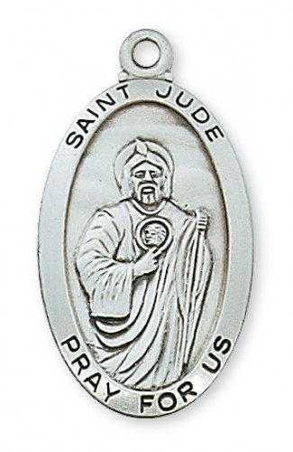 Sterling Silver Saint Jude Medal.  Dimension: 1 1/8" X 5/8" on a 24" rhodium chain. Gift Box Included

