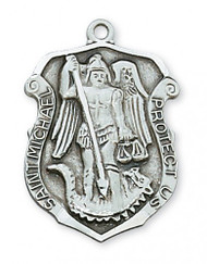 Sterling Silver Saint Michael Medal with 24" Rhodium Plated Chain.  Dimension: 1.125".  Deluxe Gift Box Included. 