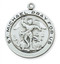 1 - 2/16" Sterling Silver Saint Michael Round Medal. St Michael Round Medal comes on a 24" Rhodium Plated Chain. A Deluxe Gift Box Included. Made in the USA