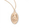 16K Gold over Sterling Silver Oval Miraculous Medal. Gold over Sterling Silver Oval double sided Miraculous Medal comes on an 18" genuine rhodium gold plated curb chain. Deluxe velour gift box is included. Dimensions: 0.9" x 0.5" (24mm x 13mm). Weight of medal: 2.7 Grams. Made in the USA