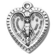 .925 Sterling Silver Miraculous Medal Pendant.  Miraculous Medal Pendant comes on an 18" genuine rhodium plated curb chain. Dimensions: 0.8" x 0.7" (21mm x 18mm).  A deluxe velour gift box is included. Made in the USA