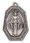 15/16" Miraculous Medal double sided pendant. Medal comes on a 24" genuine rhodium plated endless curb chain. Dimensions: 0.9" x 0.6" (24mm x 16mm).  A deluxe velour gift box is included. Made in the USA 