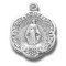 3/4" Round scalloped edge Miraculous Medal with a 18" Chain . Medal is all sterling silver with a genuine rhodium-plated, stainless steel chain. Deluxe velour gift box. Price subject to change