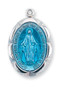 1" Blue enamel Miraculous Medal with a 18" Chain.  Blue enameled Miraculous Medal is all sterling silver. Medal comes on a  18" genuine rhodium plated curb chain.  Dimensions: 1.0" x 0.7" (26mm x 17mm) Deluxe velour gift box included.

