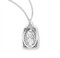 "Art Deco" profile style 1" Miraculous Medal. Medal comes on an 18" genuine rhodium plated curb chain.  Dimensions: 0.9" x 0.5" (22mm x 13mm). Included is  a deluxe velour gift box