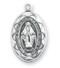 Oval Miraculous Medal. Scalloped edge Miraculous Medal is all sterling silver. Medal comes on an 18" genuine rhodium plated curb chain. Dimensions: 0.8" x 0.5" (21mm x 13mm).  A deluxe velour gift box is included.

 