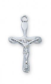 Sterling Silver Crucifix.  16" Rhodium Plated Chain. 10/16" in Length. Deluxe Gift Box Included

