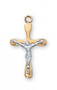 10/16"L Gold Over Sterling Silver TuTone Crucifix. 16" Gold Plated Chain. Gift Box Included