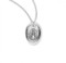 Oval shaped double sided Miraculous Medal pendant. 18" genuine rhodium plated curb chain. Dimensions: 0.6" x 0.4" (16mm x 11mm). Deluxe velour gift box. Made in USA.