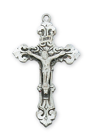 1"  Sterling Silver Crucifix. Crucifix comes on an 18" Rhodium or Gold Plated Chain. Deluxe gift box included.  Made in the USA!! 