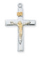 1" TuTone Sterling Silver Cross with Gold Corpus.  Crucifix comes on an 18" Rhodium Chain. A deluxe gift box is included

 